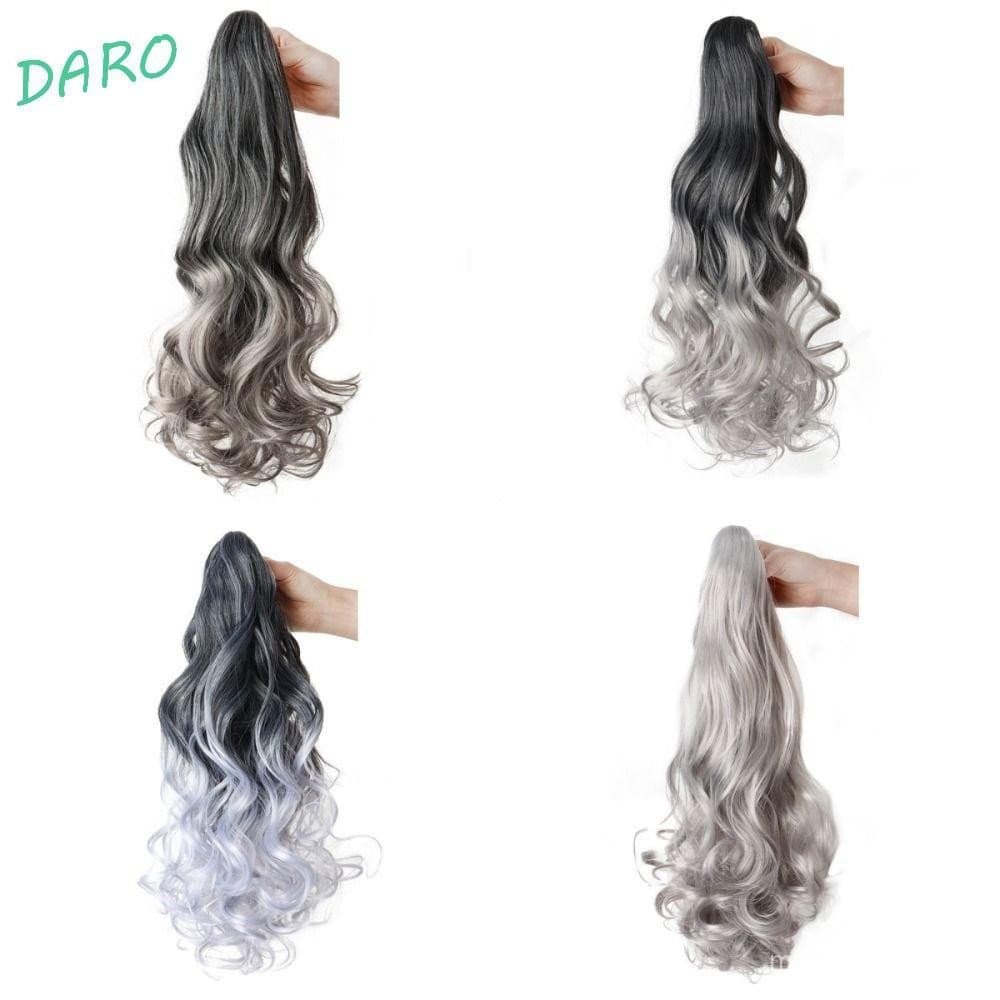 DARO Peruca Gradiente Cinza Rabo De Cavalo , Clipe De Garra Extensão De Cabelo Longo Ondulado Encaracolado , De Cauda De