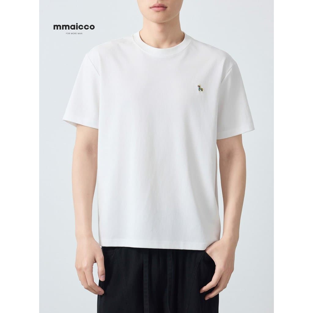 Momaike roupas masculinas Gaozhi Commuter pônei bordado de manga curta camiseta masculina 2026 verão novo estilo em torn