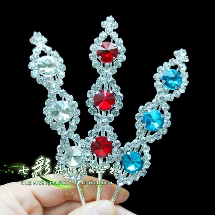 Colorido pêra jardim antigo traje Peking vietnã drama cabeça superfície Xiaodan Qingyi dupla luz strass diamante Hairpin