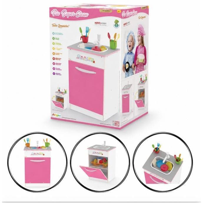 Pia de cozinha Infantil rosa brinquedo em Mdf com acessórios