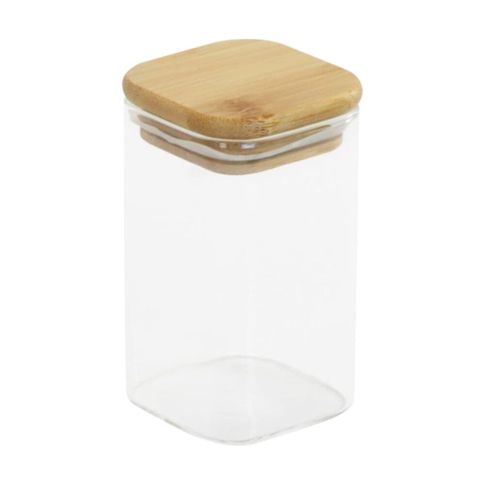 Pote Hermético Quadrado de Vidro em Borossilicato 250ml com Tampa de Bambu