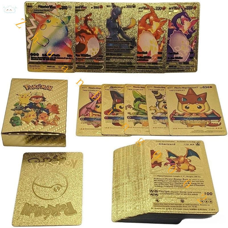 Versão Original em Inglês Pokémon Gold Card Box Metal Fire Elf Vmax Gx Adequado para Crianças SLBF