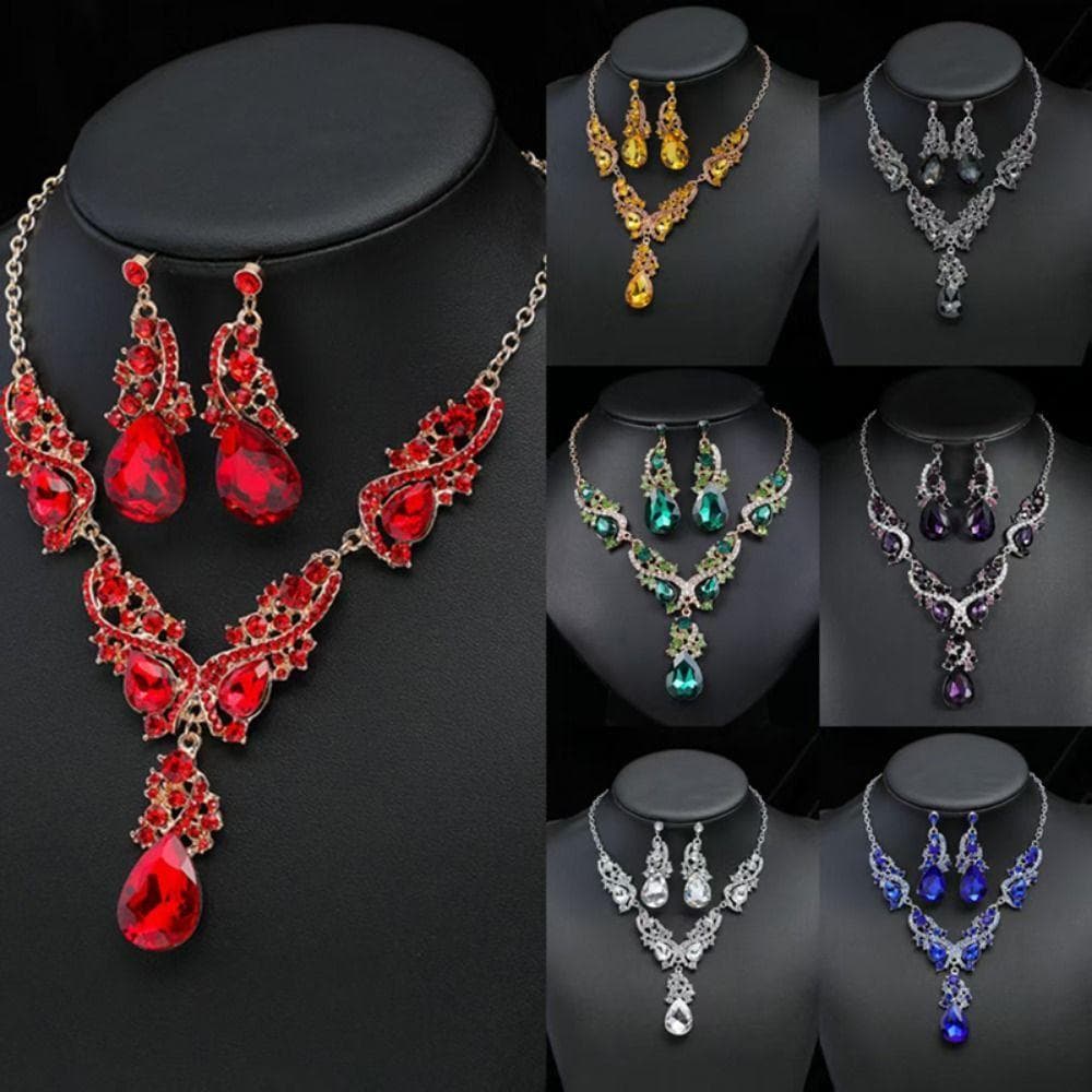 Conjunto De Brincos De Colar De Gota De Água  , Joias De Strass Brilhante Exagerado , Cristal
