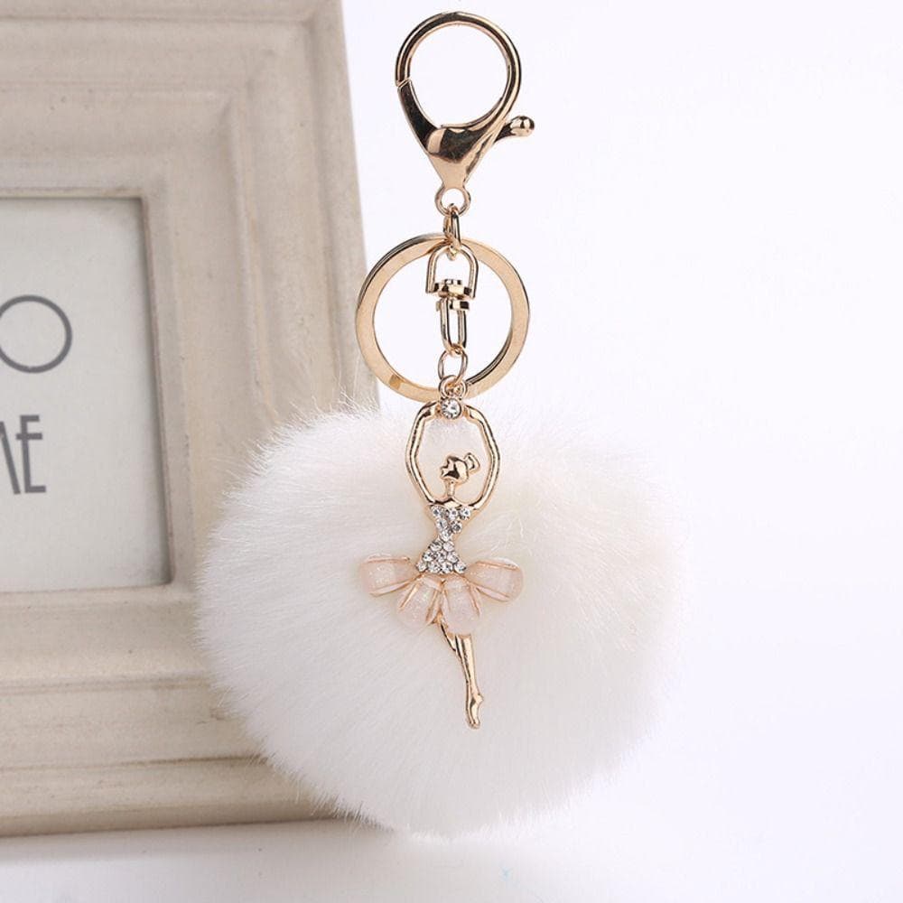 BLUEVELVETQW Ballet Anjo Menina Chaveiro Jóias Falso Pele De Coelho Dança Feminino Bonito Saco Encantos Fluff Chaveiros