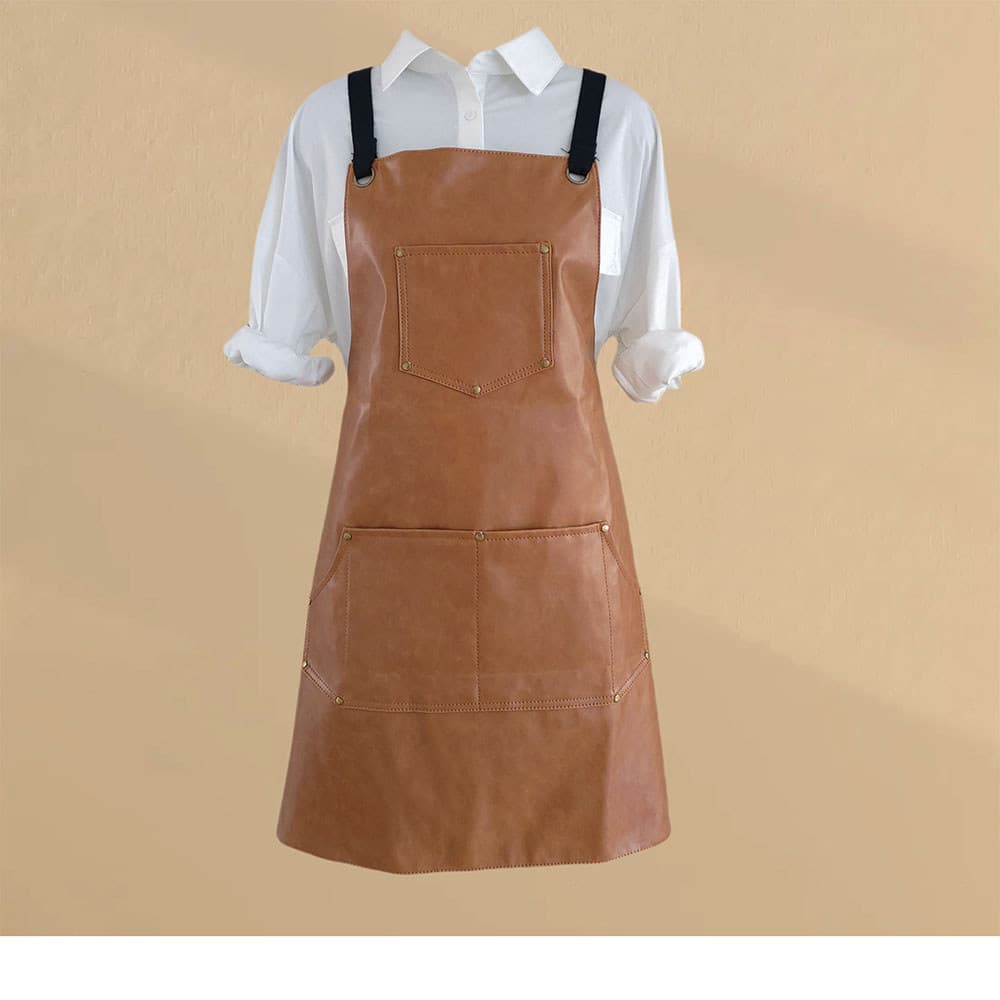 Avental de couro marrom PU de primeira camada influenciador moda Manicure jardinagem pintura barbeiro homens mulheres ro
