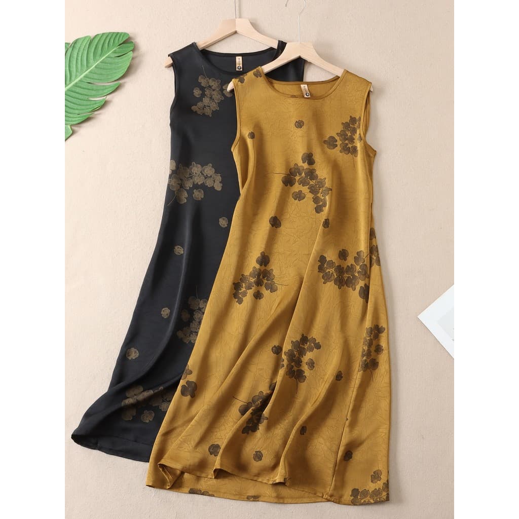 Cortina de seda de alta qualidade Jacquard novo estilo chinês vestido sem mangas feminino primavera mais magro olhar ele