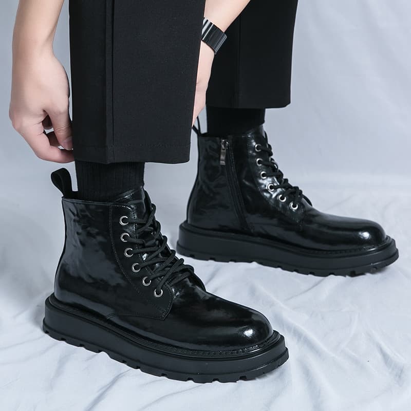 Martin botas masculinas primavera preto de cano alto botas masculinas na moda aumento interno botas de couro de sola gro