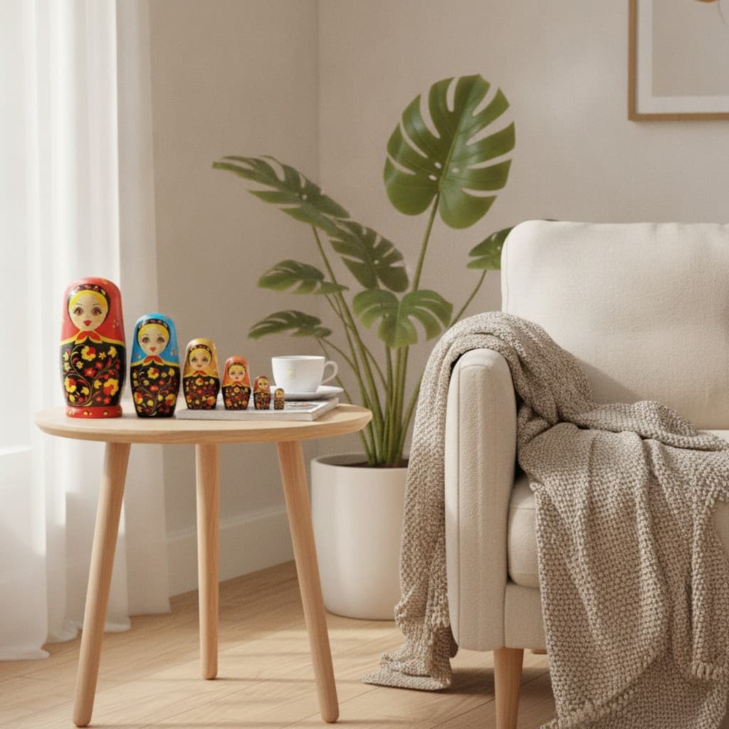 Boneca De Nidificação Com Seis Camadas Floral Russa Empilhável Compacta Para Colecionadores , Decoração De Casa , Caixa