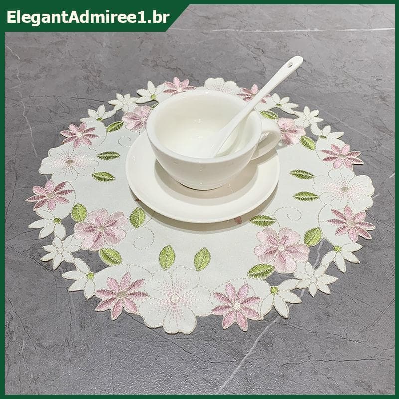 ELEGA Rodada Rosa Flor Bordado Placemat Doily Coaster Pad Para Cozinha Café Chá Decoração