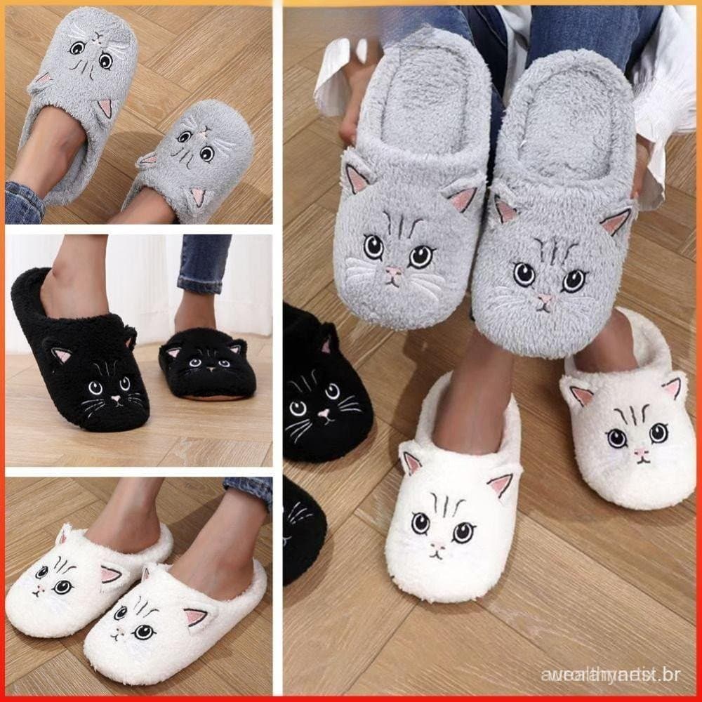 Chinelos De Casal MOLYBR , Algodão Femininos Com Estampa De Gato De Tecido Macio Confortáveis Para Casa