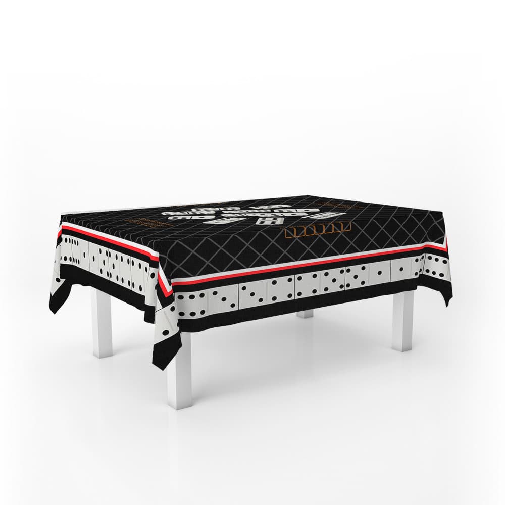 Toalha de Mesa Felpuda Dominó Retangular Preto 300x135cm Lavável Premium