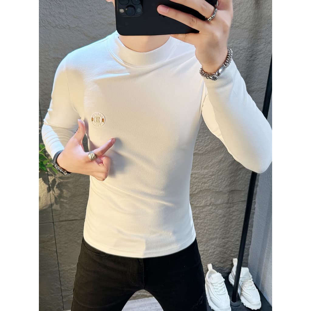 Outono inverno novo estilo dupla face alemão veludo quente de manga comprida camiseta masculina Street Wear europeu simp