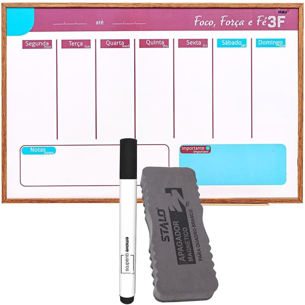 Kit Planner Bambu Fit 60X40cm para planjemaneto Rosa + Caneta + Apagador