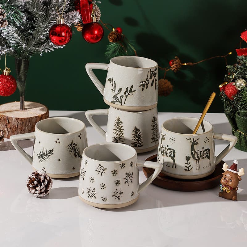 Natal Retro cerâmica pequeno requintado pendurado orelha xícara de café estilo europeu ins estilo nórdico copo argila pr