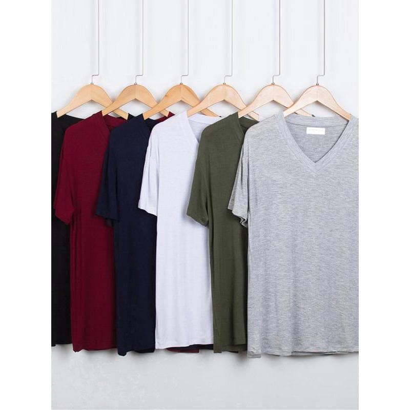 Camiseta masculina de manga curta de fibra de bambu verão fina solta tamanho grande camiseta de meia-idade idosos Modal
