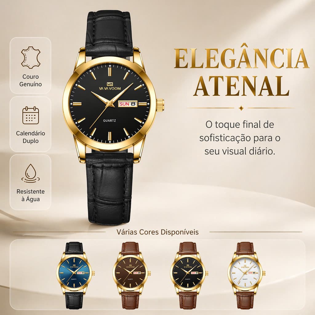 Relógio Feminino Clássico Couro Genuíno Quartzo Resistente à Água 30M Elegante Presente para Mulheres Relógio de Pulso