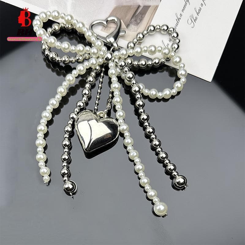 BH-TOY Doce Bowknot Coração Chaveiro Pingente Adorável Frisado Pendurado Decorações Charme Telefone Cordão Bolsa ~