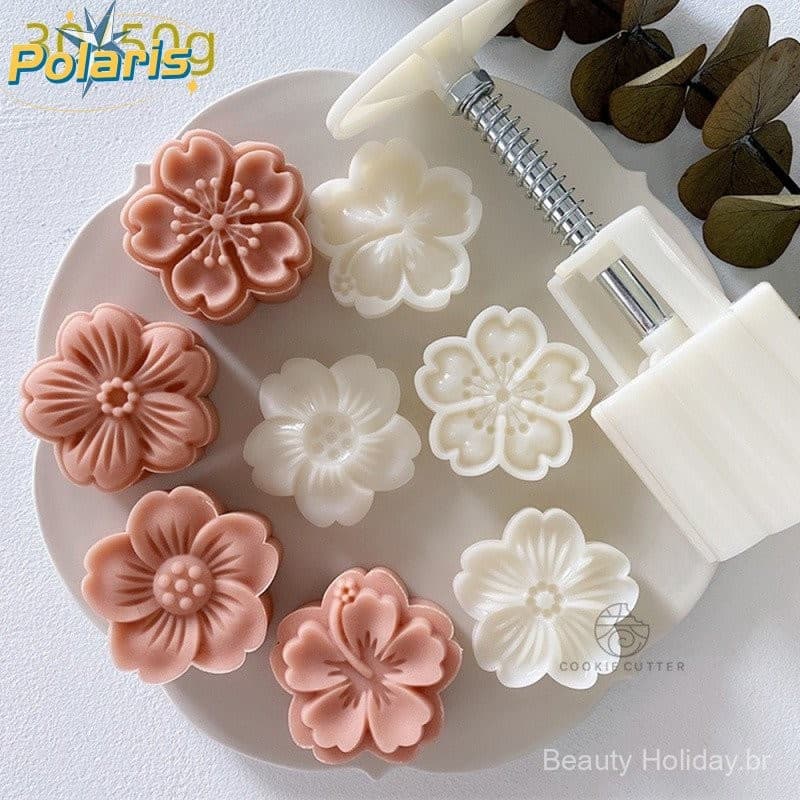 4Pcs Cherry Blossom Sakura Mooncake Mold 30/50g Hand Press Pastry Tools