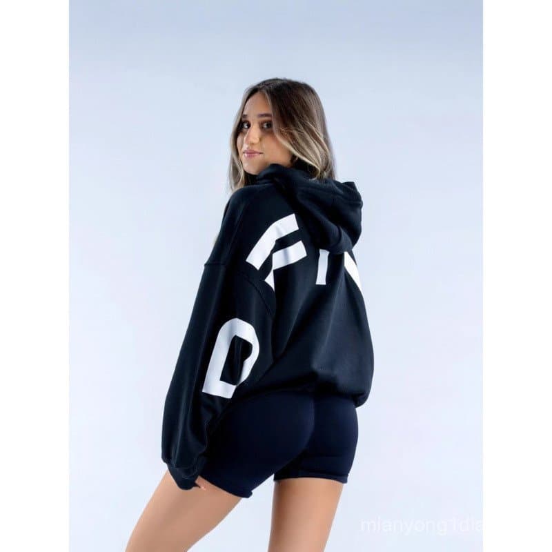 DFYNE High Street europeu americano Cross-Border Casual forro de lã caído ombro moletom carta impressão outono inverno H