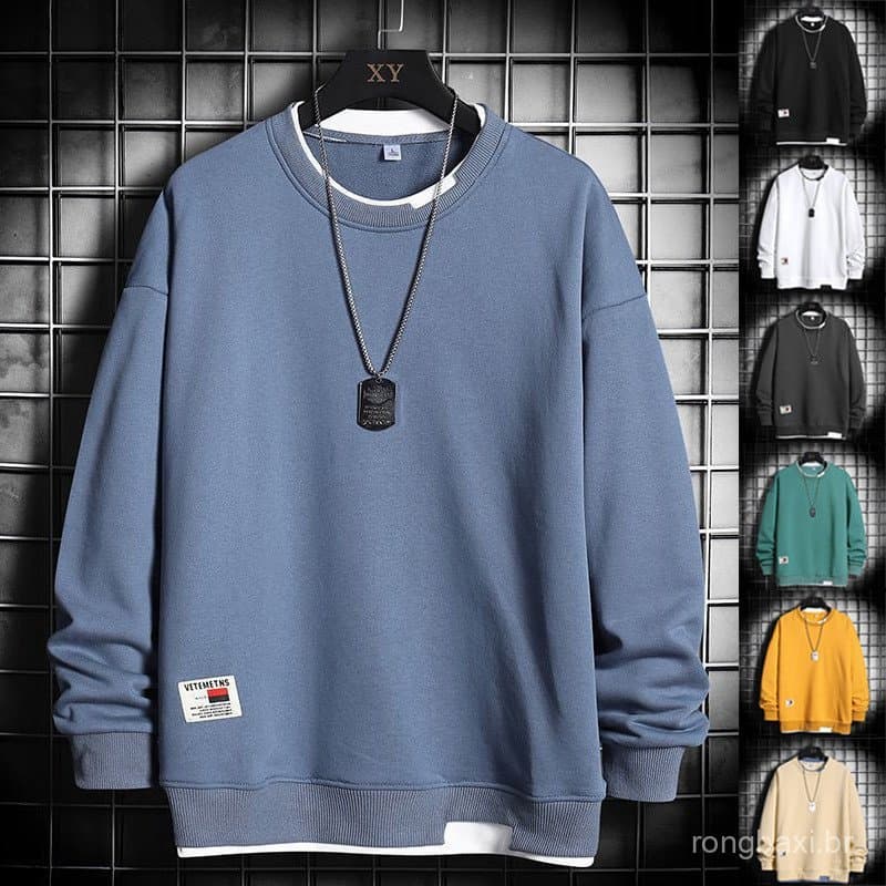 Moletom meninos outono inverno novo estilo na moda sem capuz em torno do pescoço pulôver de manga comprida T