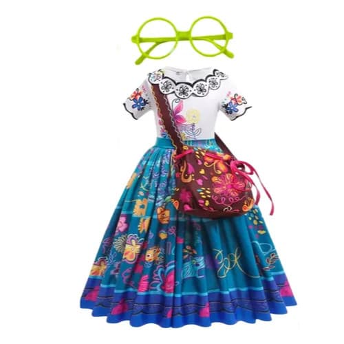Fantasia Infantil com Vestido, Bolsa e Óculos Encanto Mirabel Madrigal Princesa AFXK