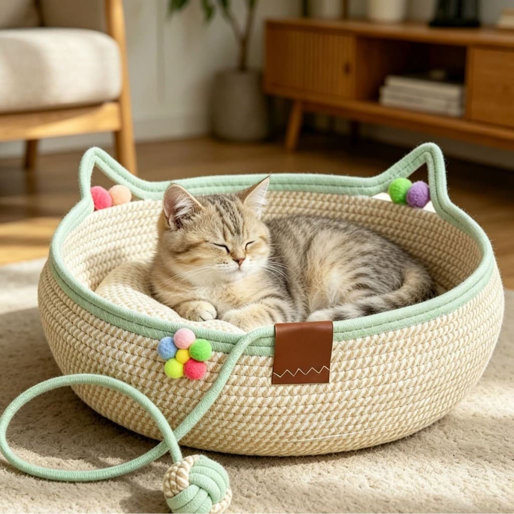 Rattan Cat Litter Scratch Board Tecido À Mão Pet Algodão Linho Lavável-Re