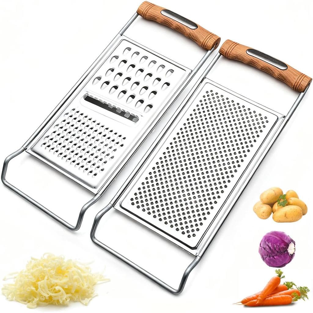 Conjunto de 2 Raladores de Queijo em Aço Inoxidável, Ralador Manual Plano para Queijo, Chocolate, Especiarias, Batata, A