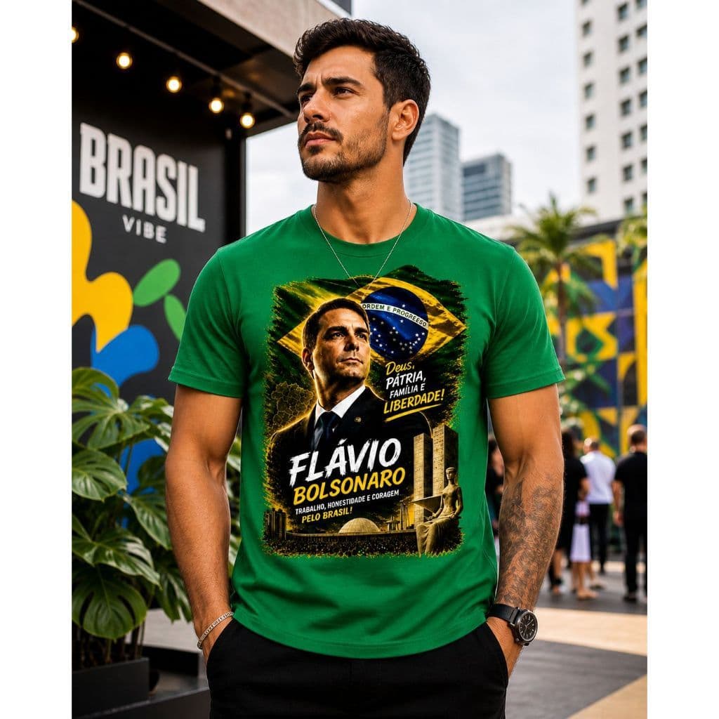 Camisa Flávio Bolsonaro Estilosa Algodão Ideal Para Patriotas