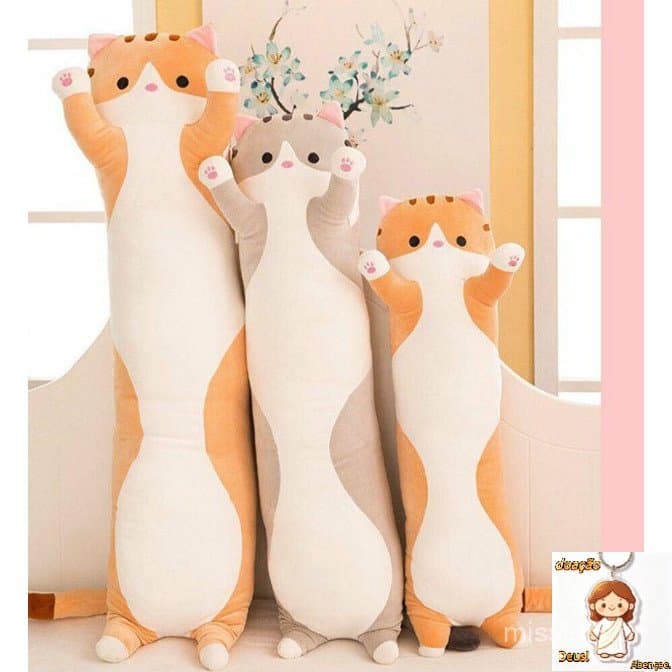 Gato de Pelúcia 130 a 70 cm Almofada Rolo Salsichinha Travesseiro Salsicha Gatinho Xuxão Ursinho Almofagato Almofagata