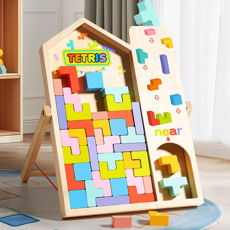 Blocos de Quebra-Cabeça Tetris Multifuncionais 3D de Madeira para Crianças, Brinquedo Educativo de Treinamento de Lógica