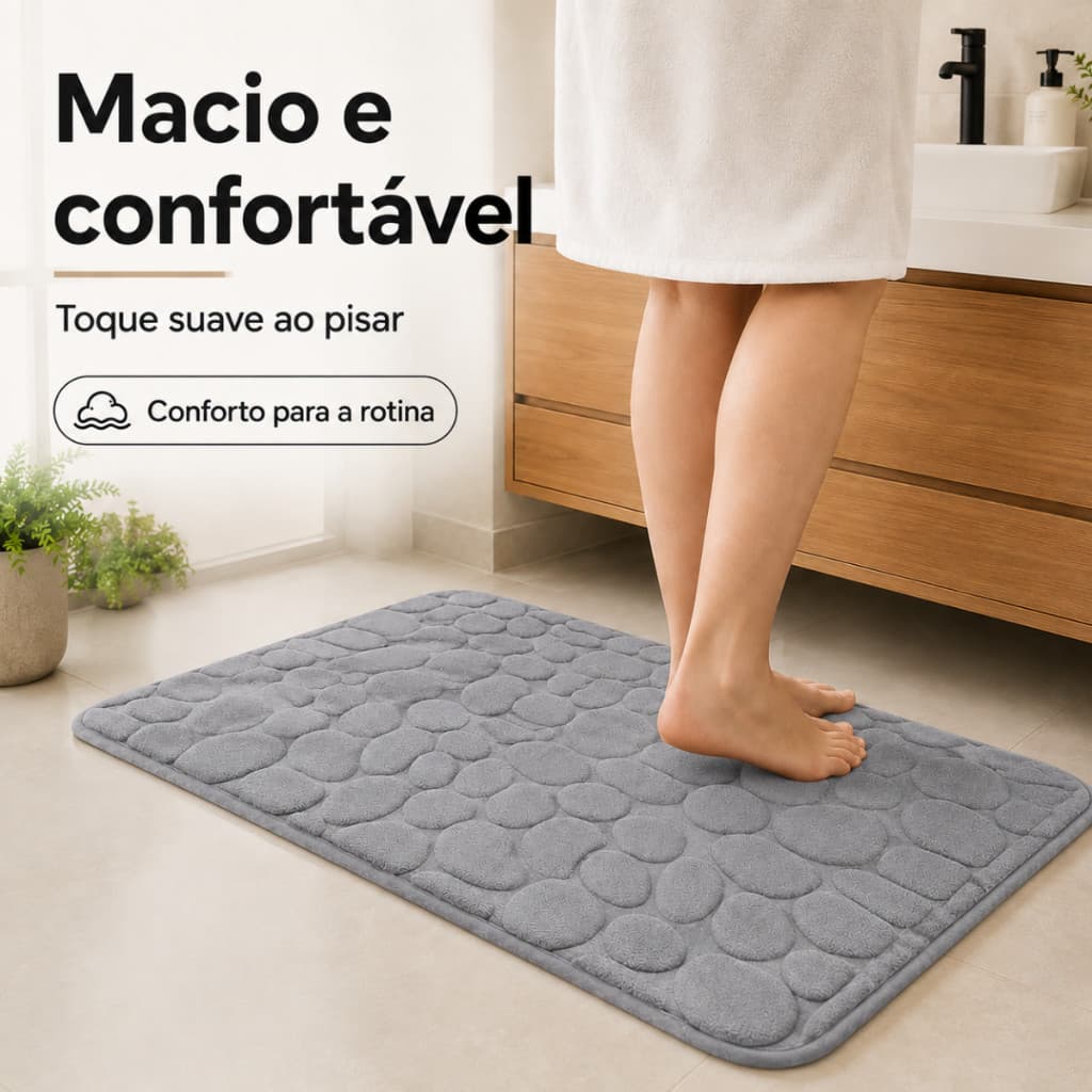 Tapete Banho Antiderrapante Absorve Água Padrão Pedra Secagem Rápida Segurança Para Piso De Banheiro
