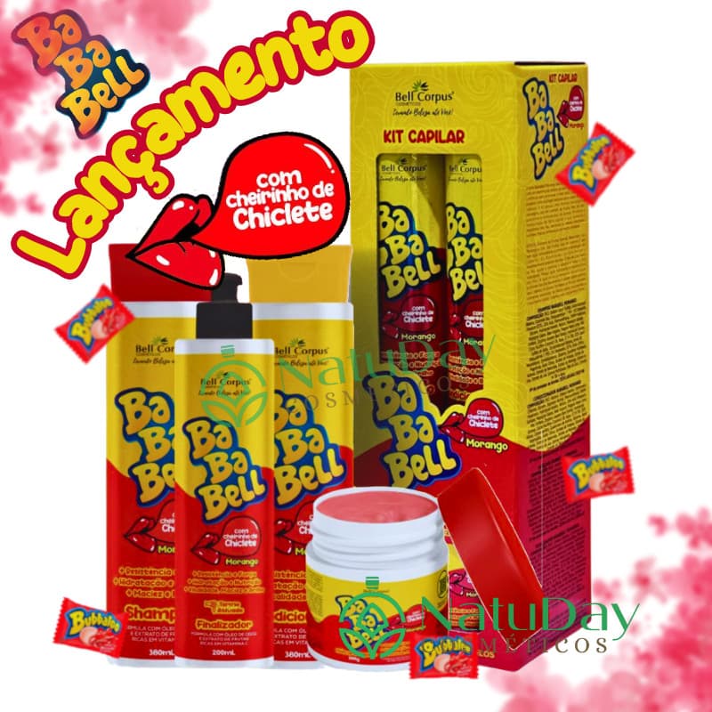 Kit Capilar BabaBell Cheiro de Babaloo MORANGO Com 4 Itens - Lançamento Bell Corpus