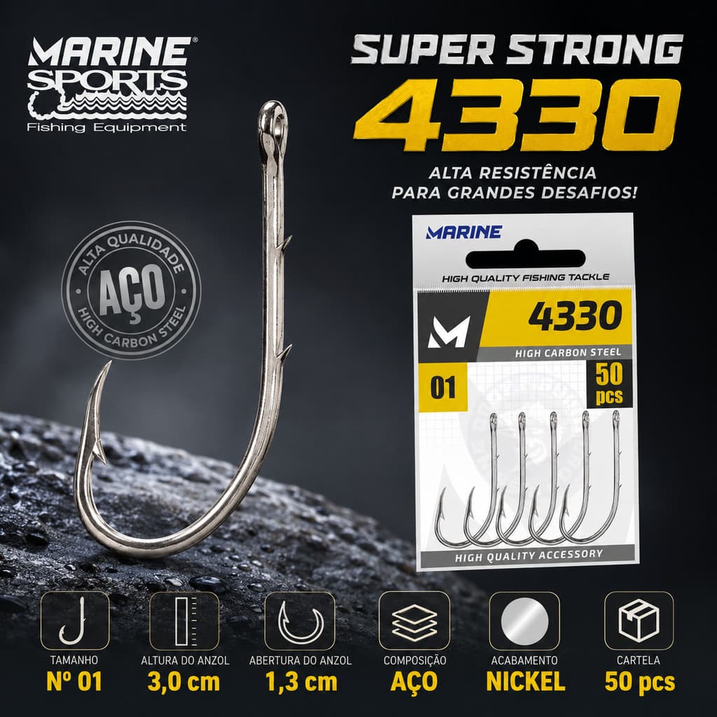 Anzol de Pesca 4330 Marine Sports N° 1 - Cartela 50 pc