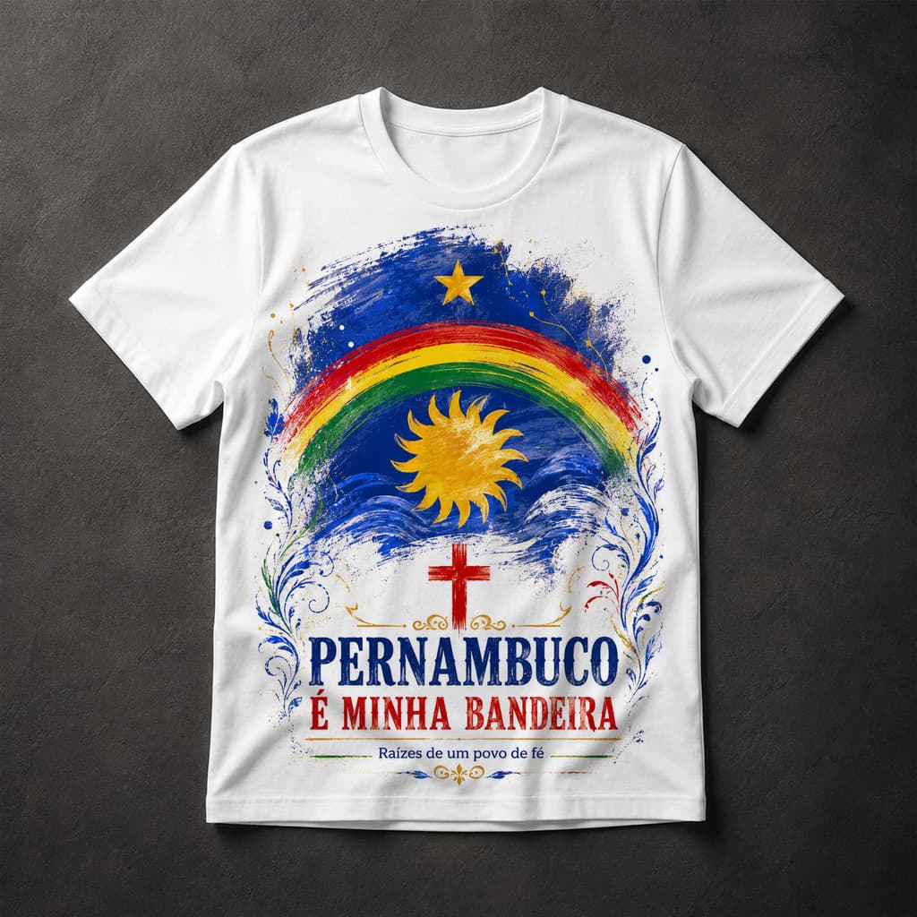 Camiseta Pernambuco É Minha Bandeira Raízes de um Povo de Fé Masculina PE