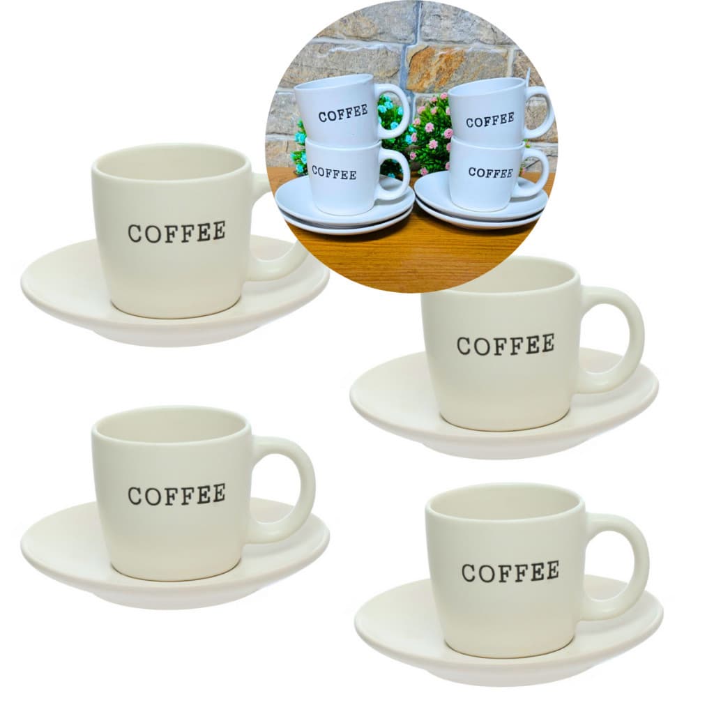 Conj De Xícaras C/ Pires P/ Café Cerâmica Branca 130ml Linha Premium
