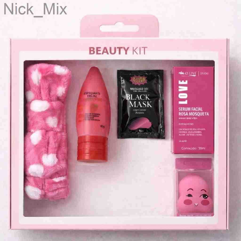 Kit Faixa + Hidratante Morango + Sérum Antioleosidade + Máscara Facial + Esponja MakeupQOJJ