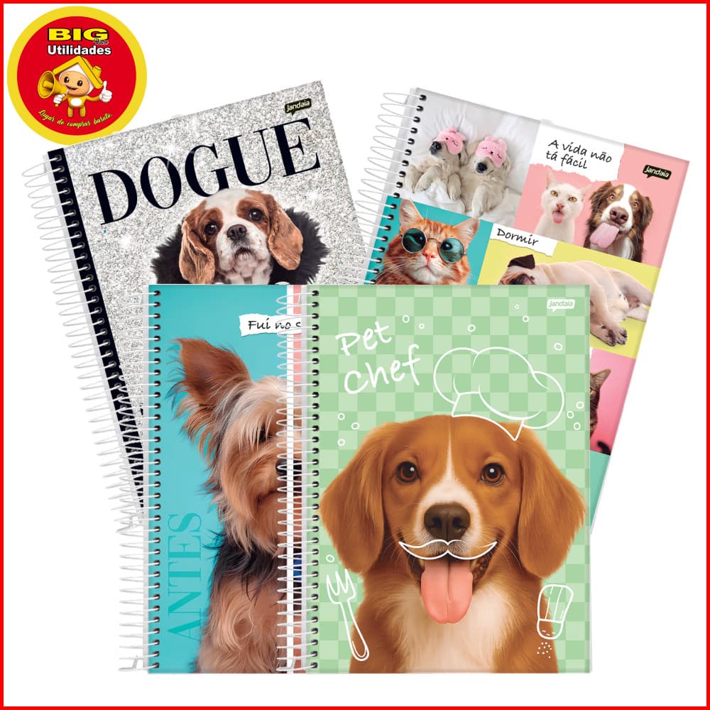 Caderno Universitário 10 Matérias Pets Love Jandaia Capa Dura 160fls Escolar Feminino