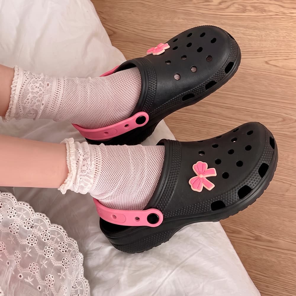 Clog Feminino com Laço Rosa Moda Babuche Lolita Boneca Super Fofo e Confortável Antiderrapante BP