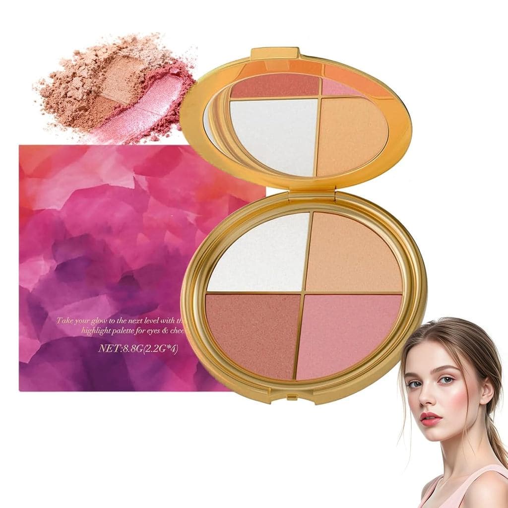 Paleta de Olhos e Maçãs do Rosto - Maquiagem para Olhos e Iluminador, Paleta de Maquiagem para Olhos e Maçãs do Rosto, K