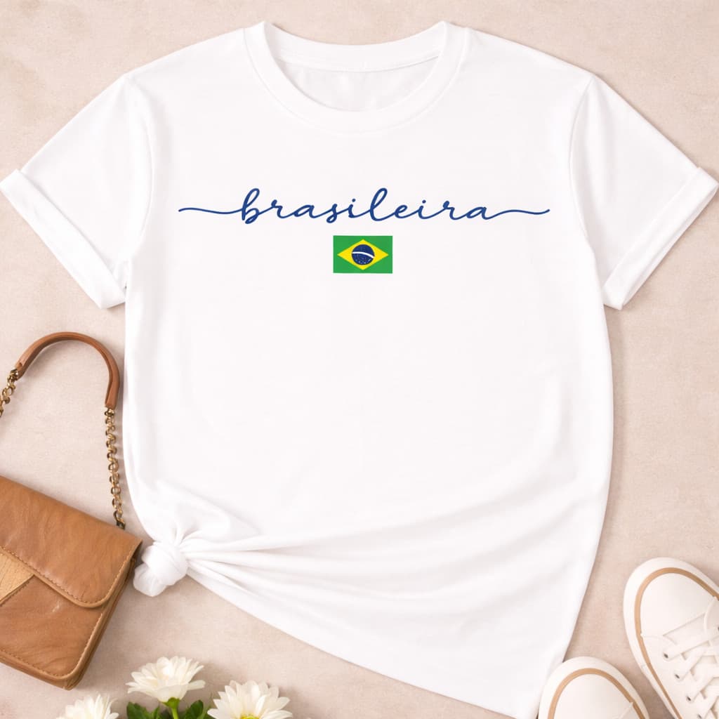 Camiseta Feminina Brasileira Copa Brasil 100% Algodão Estampa Minimalista Casual Confortável