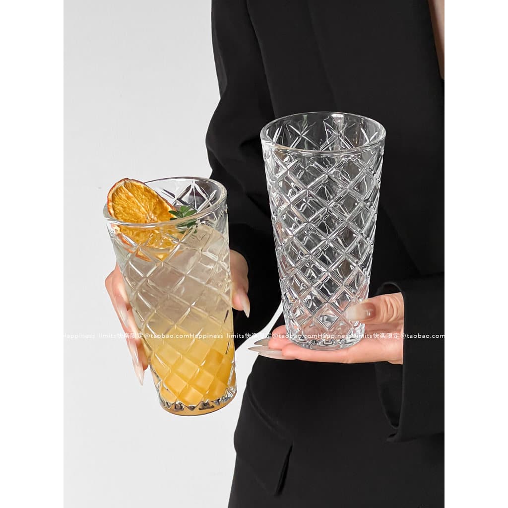 Copo Vidro 480ml Relevo Geométrico Nordico - Suco Café Whisky Gelado