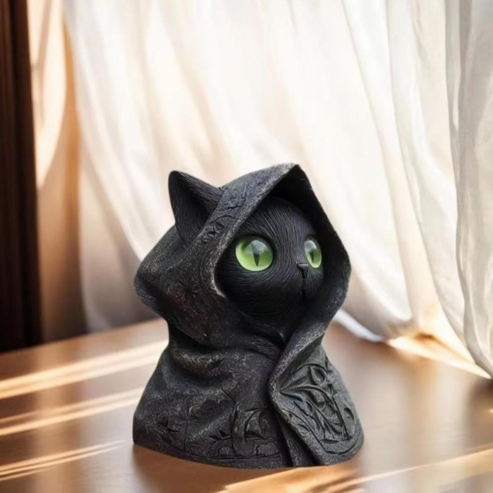 Estátua De Gato Místico , Escultura Com Capa Capuz Impressa Em 3D , Decoração De Enfeites Gótico