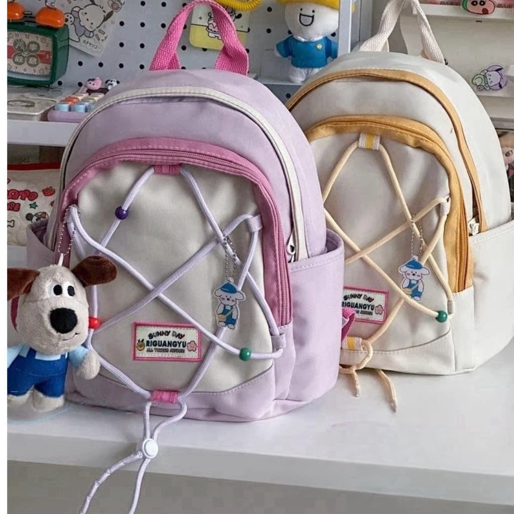 [SJB] Mochila escolar pequena combinada para meninas frescas, mochila pequena leve para passeio de primavera, mochila de