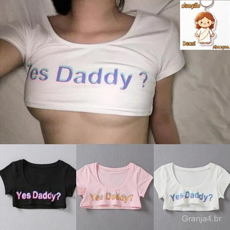 Women Letter Print Short Sleeve Yes Daddy Short Top Sleeve Crop Running T Shirt