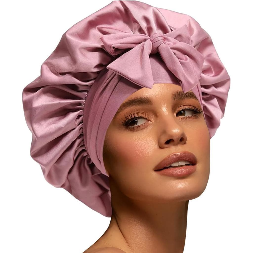 Touca de Seda para Mulheres, Touca de Cetim para Cabelos Cacheados, Touca Grande com Faixa Elástica para Cabelos Cachead
