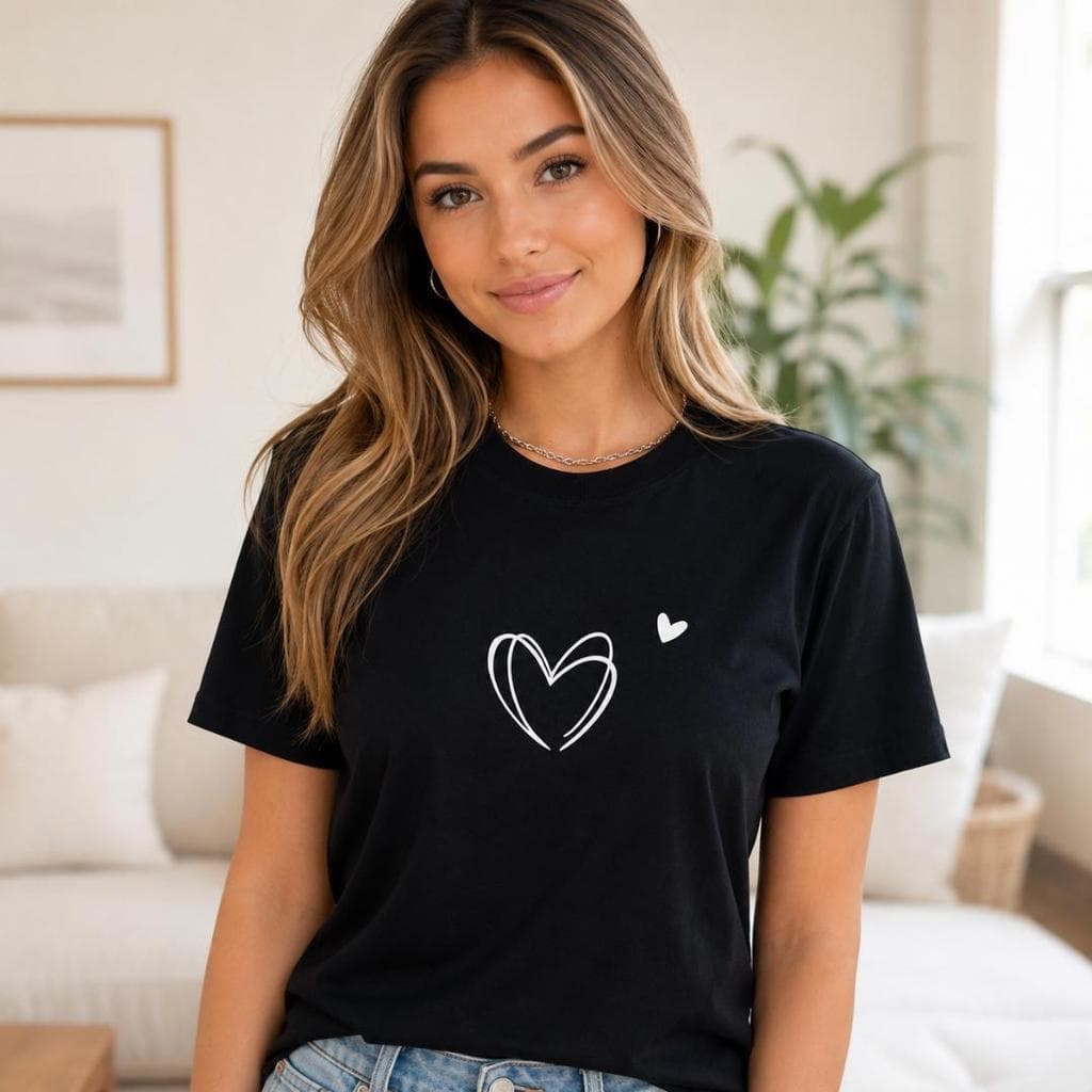 Camiseta Feminina 100% Algodão Estampa Coração do P ao GG