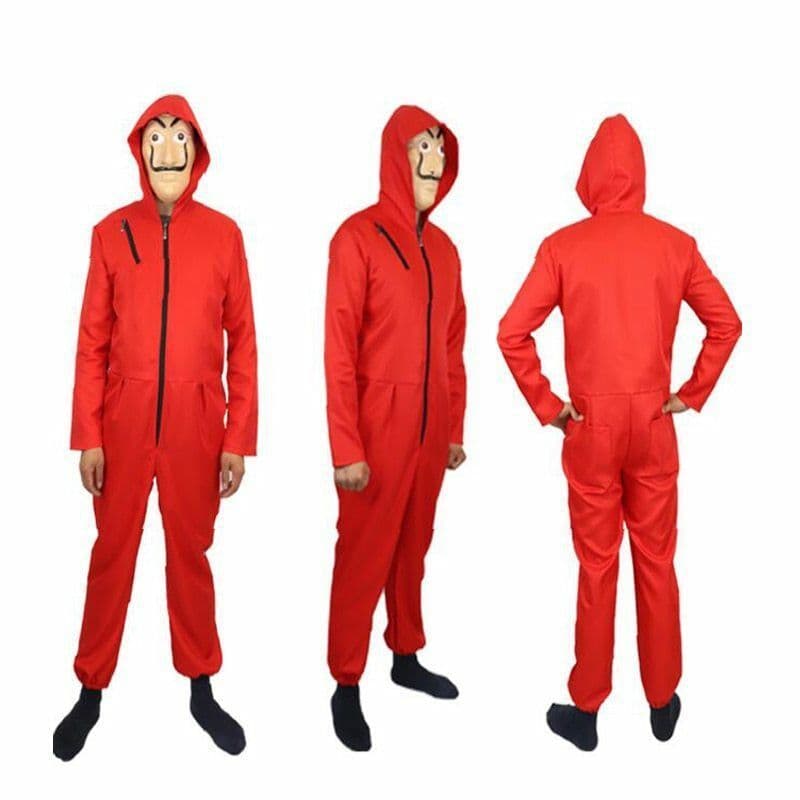 Casa de notas cosplay traje dali dali máscara vermelho macacão Halloween traje bidimensional