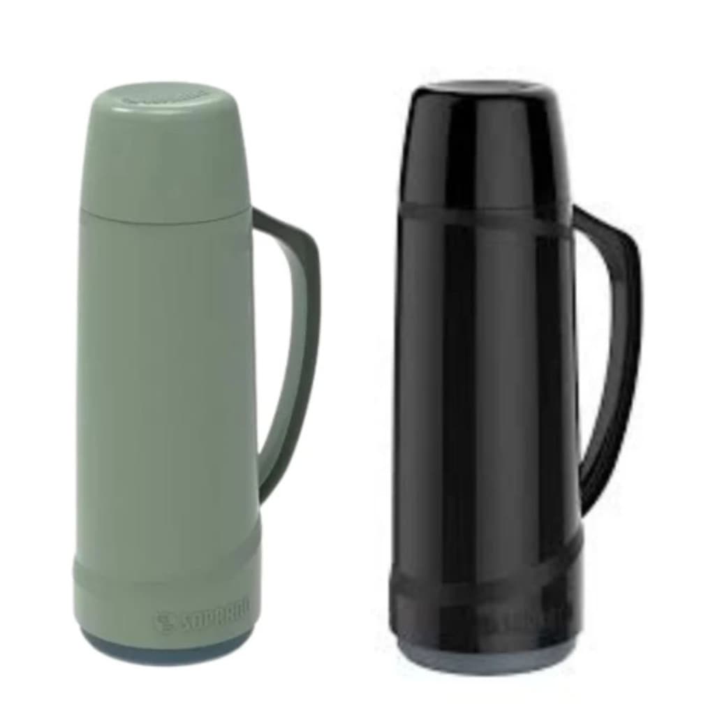 Garrafa térmica 1 Litro café chá Soprano Preto e Verde