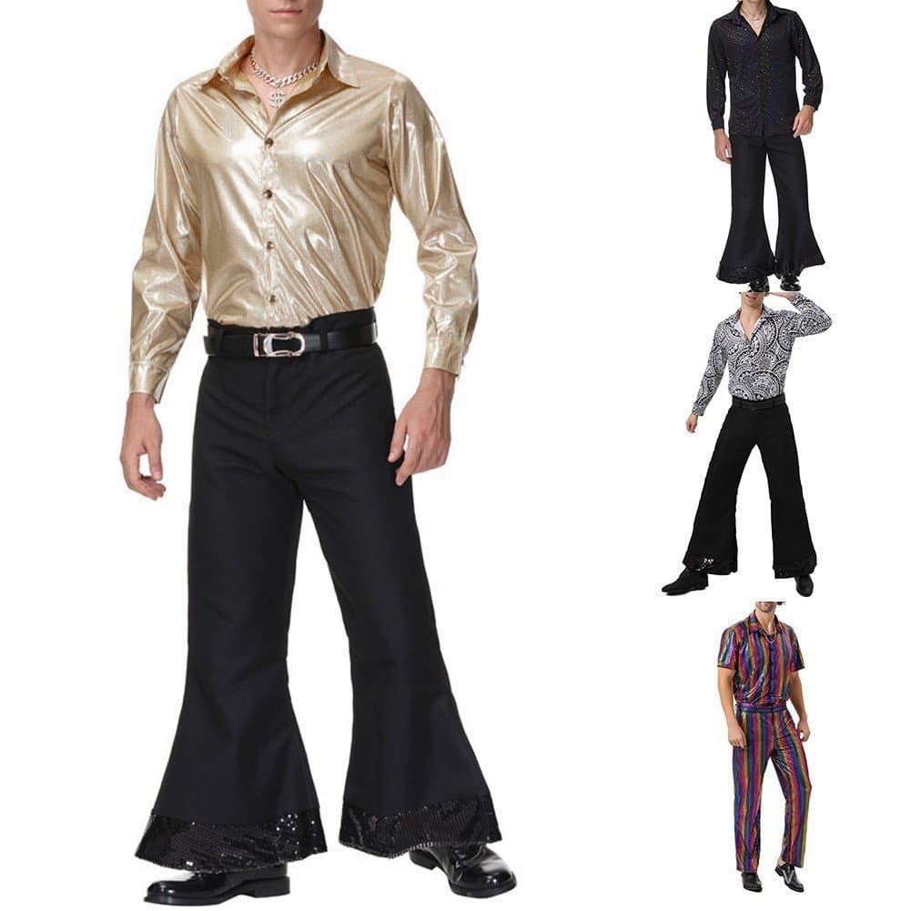 [HANSBR] Fantasia de Disco Masculina dos Anos 70, Fantasia de Cosplay para Festa de Música Retrô DSE0 P0CT