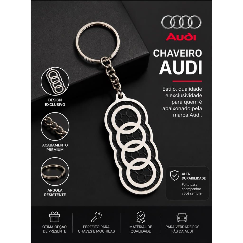 Chaveiro Audi A3 S3 Rs3 Rs6 A4 A5 A6 Q3 Em 3D